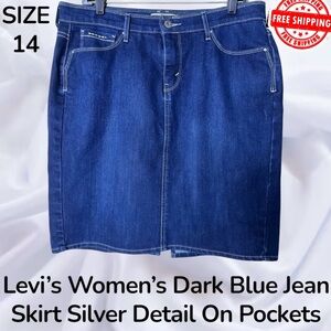 Levis Womens Dark Blue Jean Skirt Size 14 Silver Detail On Pockets FREE SHIPPING